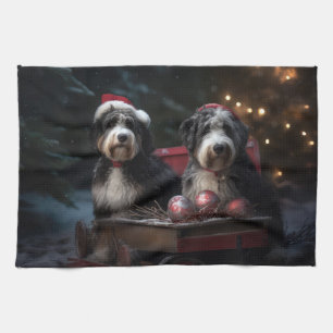Linge De Cuisine Décor de Noël Bernedoodle Snowy Sleigh