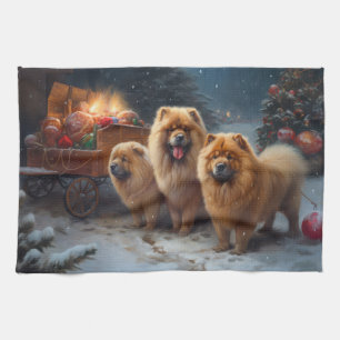 Linge De Cuisine Décor de Noël Chow Chow Snowy Sleigh