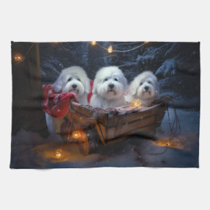Linge De Cuisine Décor de Noël Coton De Tulear Snowy Sleigh