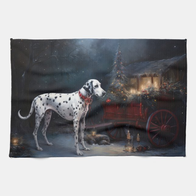 Linge De Cuisine Décor de Noël Dalmatien Snowy (Horizontal)
