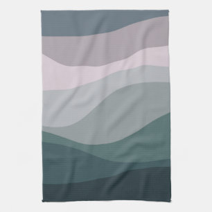 Linge De Cuisine Décor de vagues de style rétro violet et turquoise