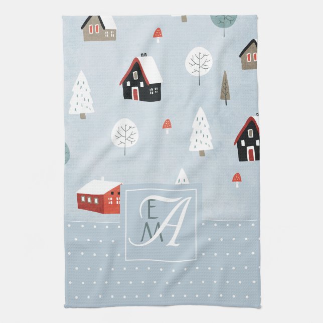 Linge De Cuisine Décor monogramme scandinave Woodland d'hiver (Vertical)