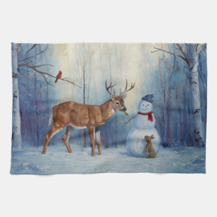 Linge De Cuisine Deer et Happy Snowman hiver de vacances scène