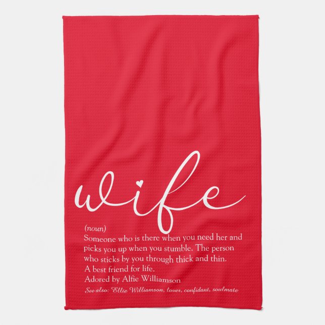 Linge De Cuisine Définition de femme Élégant Script Amour Coeur Rou (Vertical)