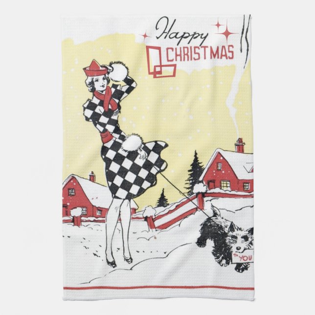 Linge De Cuisine demoiselle de Noël rétro (Vertical)
