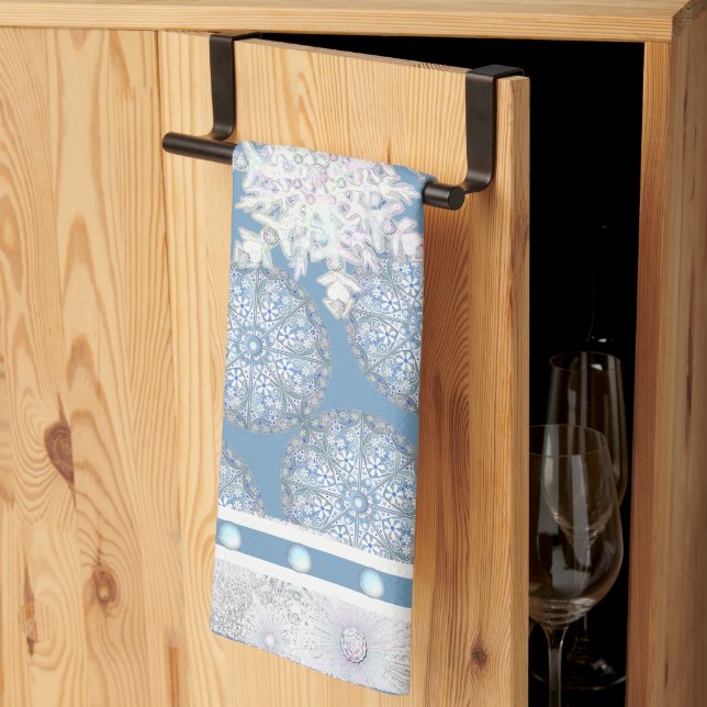 Linge De Cuisine Dentelle en céramique bleu clair & flocon de neige (Pliage en tiers)