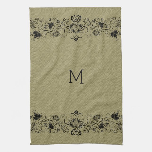 Linge De Cuisine Dentelle Faux Beige Lin & Faux Noir (Vertical)