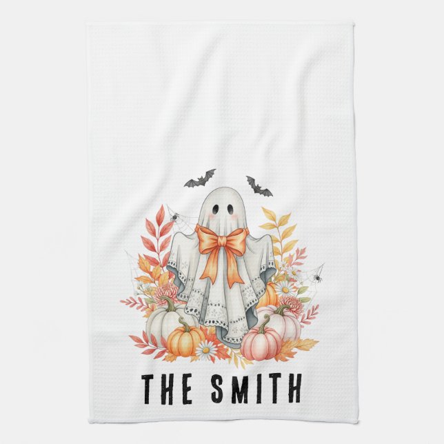 Linge De Cuisine Dentelle florale mignonne Ghost|Halloween Éffrayan (Vertical)