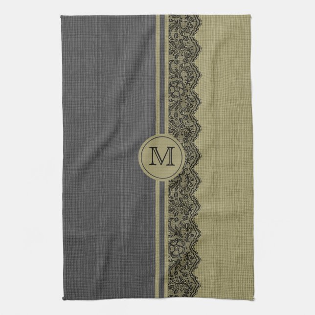 Linge De Cuisine Dentelle noire et beige (Vertical)
