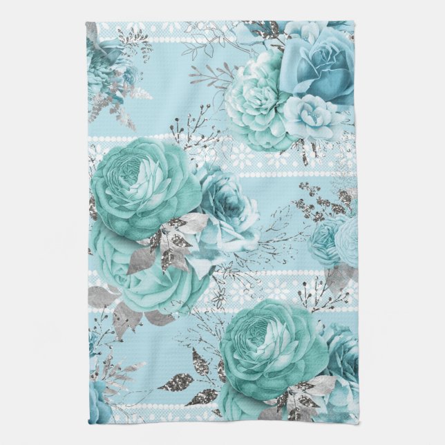 Linge De Cuisine Dentelle Rose bleue Luxe (Vertical)