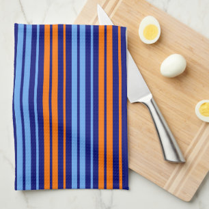 Linge De Cuisine Design Bandes Verticales Cyan Orange Marine