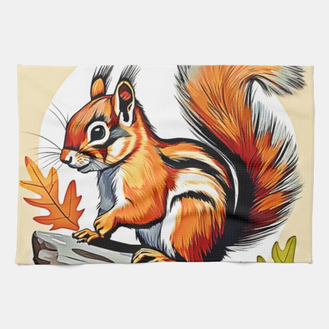 Linge De Cuisine Design de charme d'écureuil d'automne (Horizontal)
