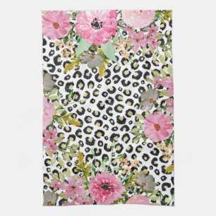 Linge De Cuisine Design Empreinte de léopard et floral élégant