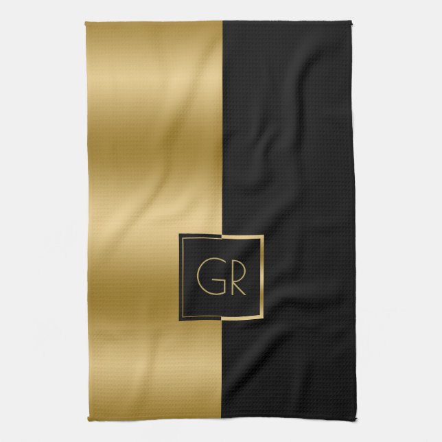 Linge De Cuisine Design géométrique simple noir et or (Vertical)