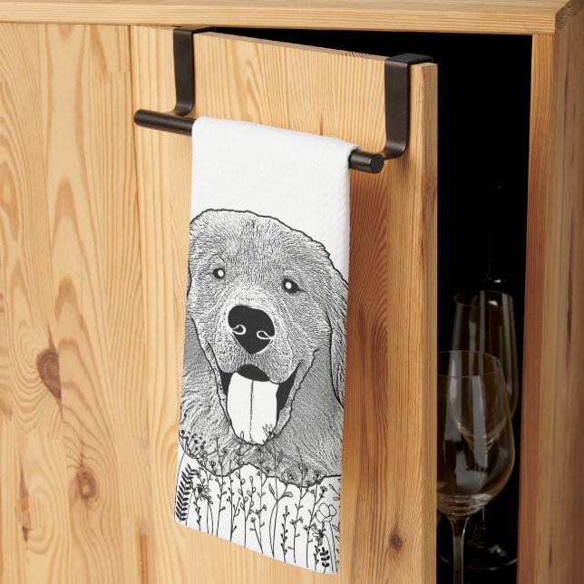 Linge De Cuisine Dessin à main personnalisé pour chien d'or (Pliage en tiers)