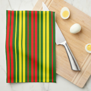 Linge De Cuisine Dessin à rayures verticales vert jaune rouge  