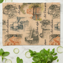 Dessin au crayon de la ville pour les femmes vinta