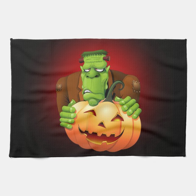 Linge De Cuisine Dessin de Frankenstein Monster avec Citrouille (Horizontal)