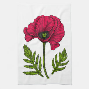 Linge De Cuisine Dessin de pavot rouge 3