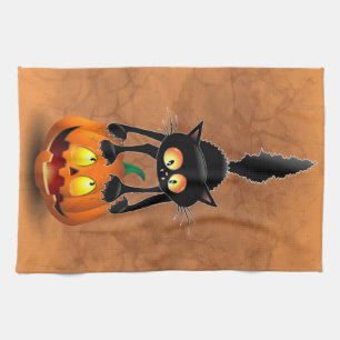 Linge De Cuisine Dessin d'Halloween au chat effrayé sur Citrouille