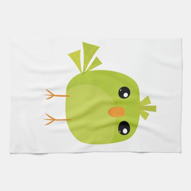 Linge De Cuisine Dessin d'oiseau vert (Horizontal)