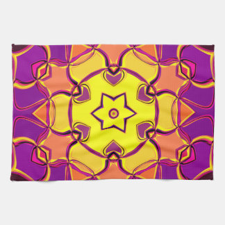 Linge De Cuisine Dessin Mandala Fleur Jaune Orange et Rose