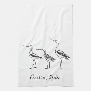 Linge De Cuisine Dessin minimaliste d'oiseaux noir blanc personnali
