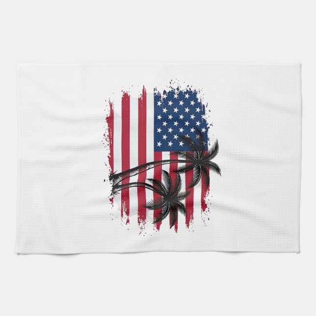 Linge De Cuisine Dessin vectoriel de plage patriotique avec drapeau (Horizontal)