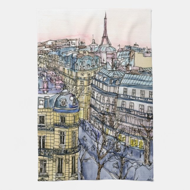 Linge De Cuisine Destinations | Aquarelle Tour Eiffel & Paris (Vertical)