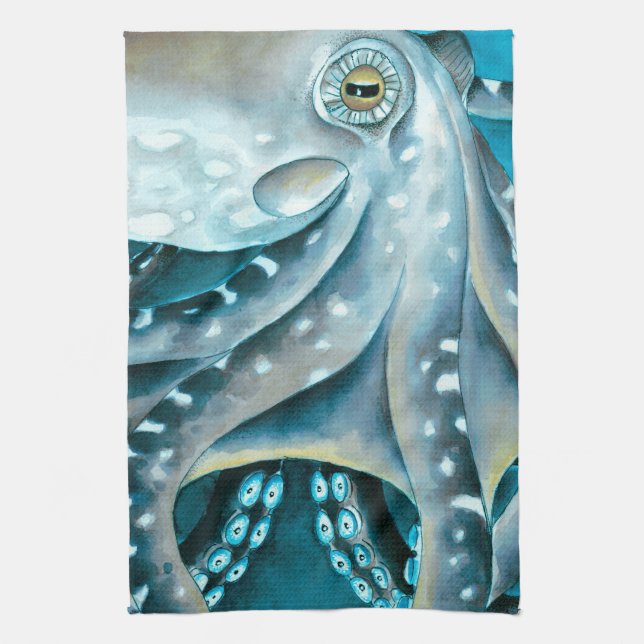 Linge De Cuisine Détails de l'aquarelle bleue octopus (Vertical)