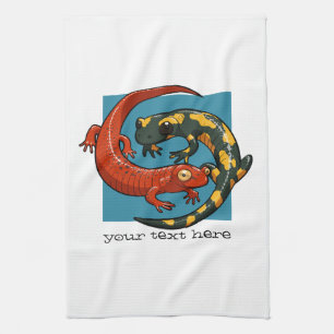 Linge De Cuisine Deux amis souriants enmêlés Cartoon Salamander
