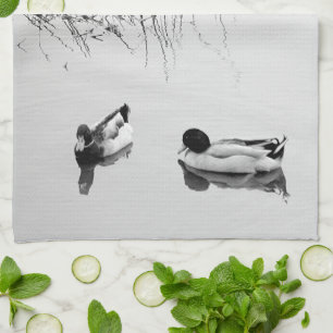 Linge De Cuisine Deux Canards en noir et blanc