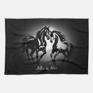 Linge De Cuisine Deux chevaux en amour noir blanc cheval couple amo