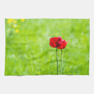 Linge De Cuisine Deux fleurs de tulipe rouge