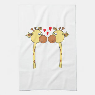 Linge De Cuisine Deux girafes avec les coeurs rouges d'amour. Bande