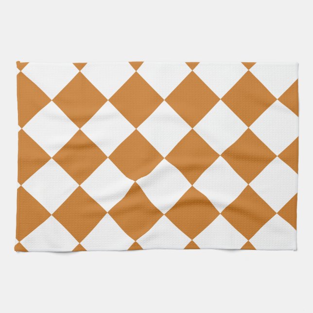 Linge De Cuisine Diag Checkered - blanc et ocre (Horizontal)