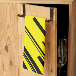 Linge De Cuisine Diagonales en jaune et noir