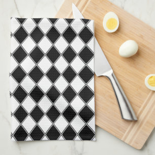 Linge De Cuisine Diamant Noir et Blanc Motif Argyle