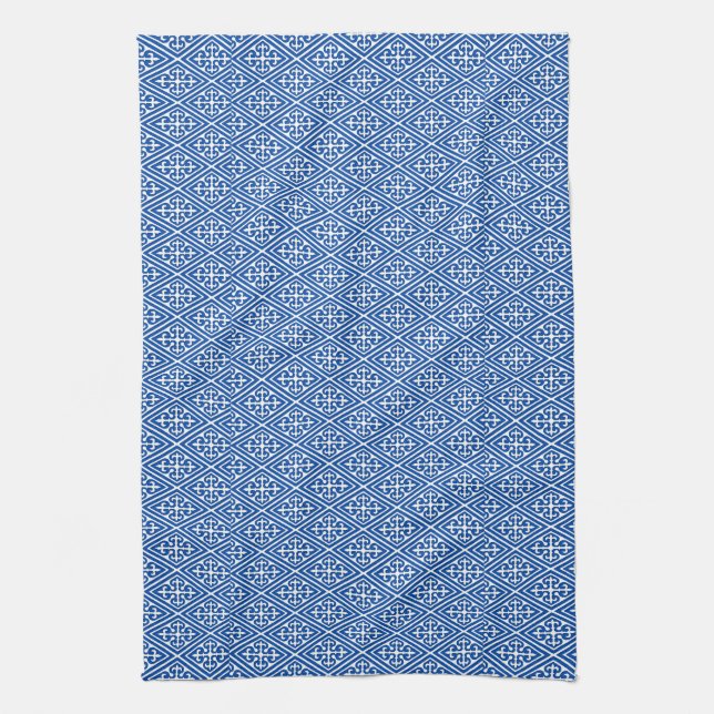 Linge De Cuisine Diamants damassés médiévaux, bleu cobalt (Vertical)