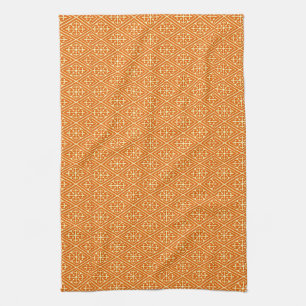 Linge De Cuisine Diamants damassés médiévaux, orange mandarine