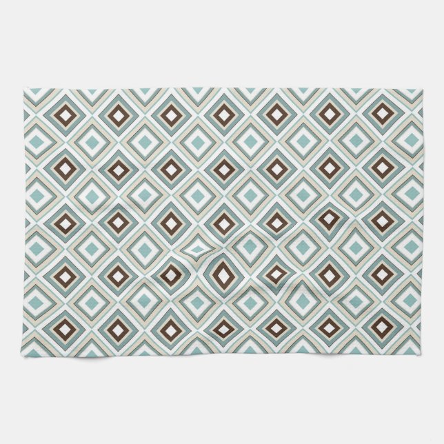 Linge De Cuisine Diamants rétro Turquoise Brown (Horizontal)