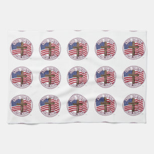 Linge De Cuisine Dieu Bénisse l'Amérique et Croix Avec Drapeau USA
