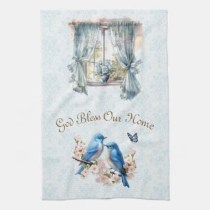 Linge De Cuisine Dieu bénisse notre maison Bluebird Floral Damask