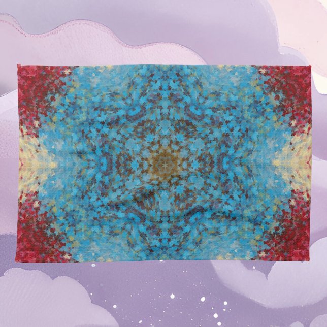 Linge De Cuisine Digital Mandala bleu rouge et jaune (Créateur téléchargé)