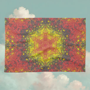 Linge De Cuisine Digital Mandala jaune rouge et noir