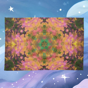 Linge De Cuisine Digital Mandala rose jaune et vert