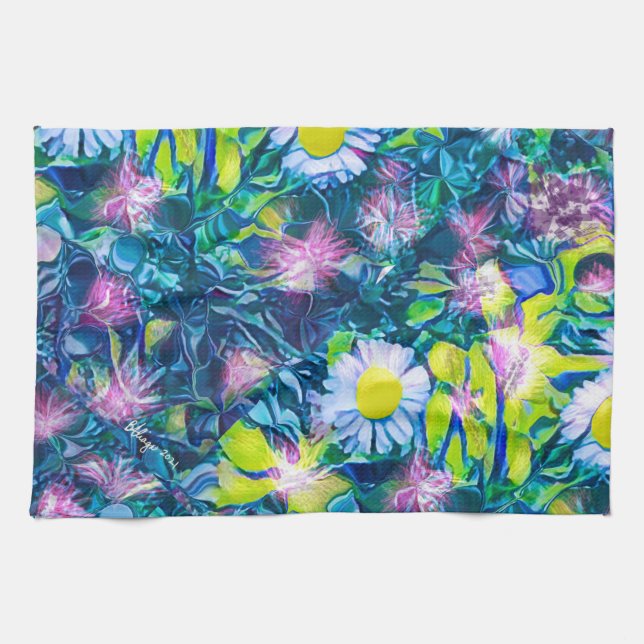 Linge De Cuisine Digital Nature Floral, Daisy  Blues (Horizontal)