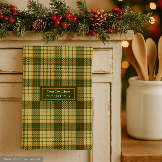 Linge De Cuisine Dill Green Yellow Plaid Dish Towel Custom Name (Dill Green Yellow Plaid Dish Towel Custom Name)