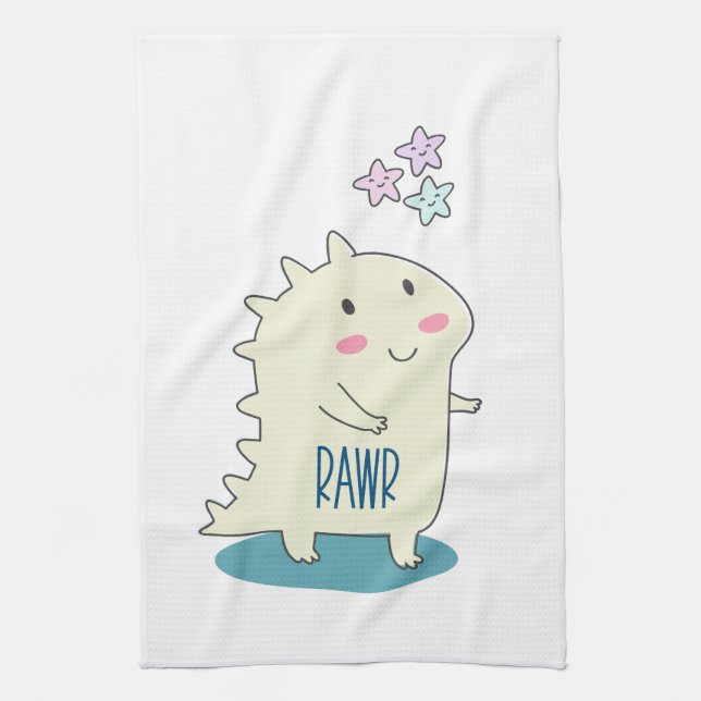 Linge De Cuisine Dino Jaune mignon avec des étoiles joyeuses (Vertical)