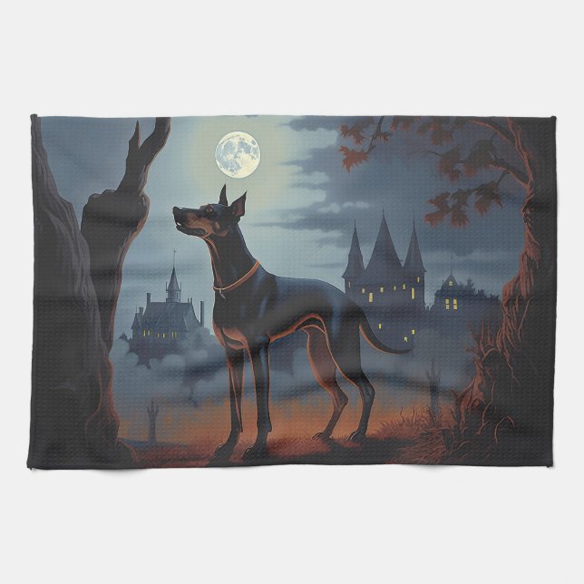 Linge De Cuisine Doberman Halloween effraie (Horizontal)